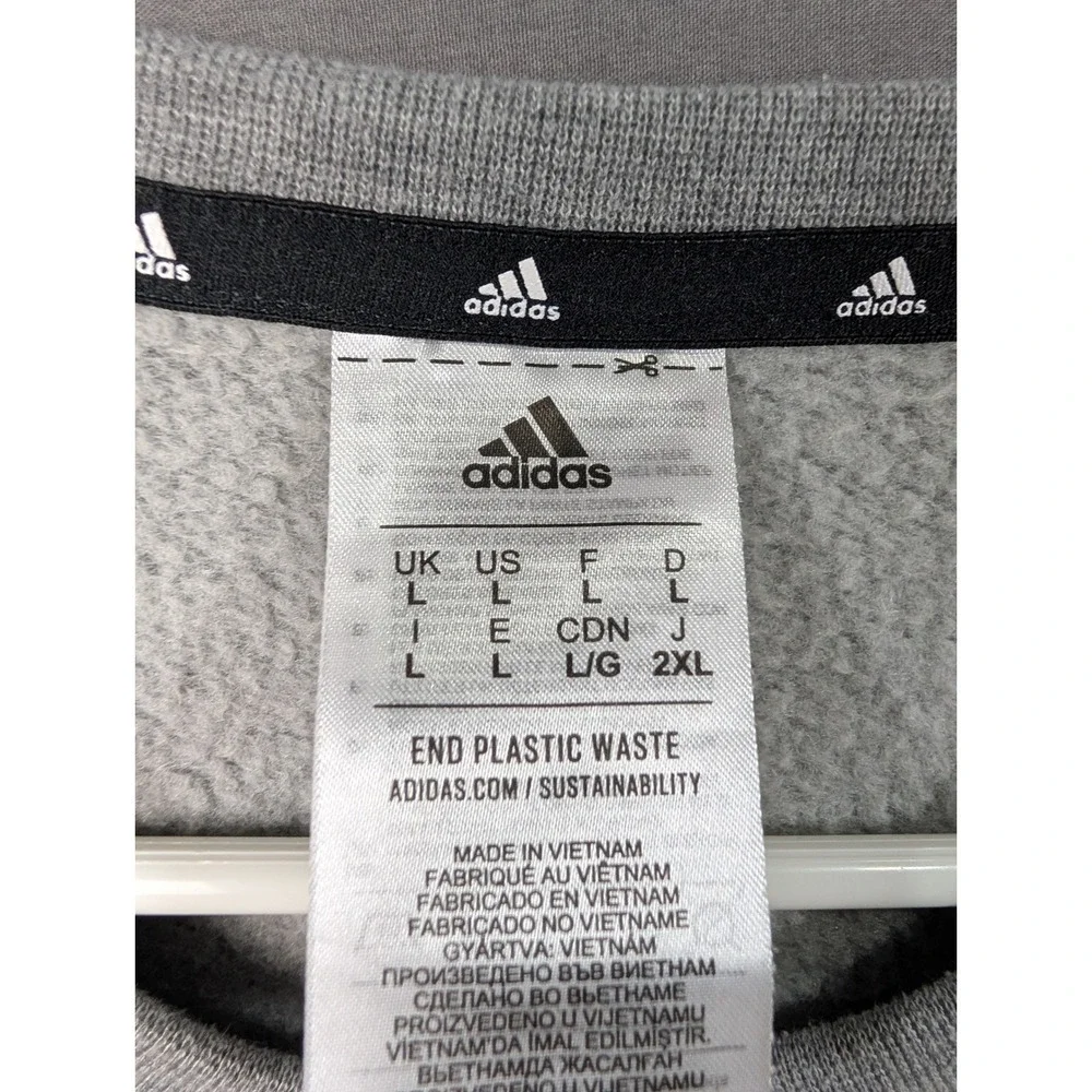 Adidas Mens 3-Stripe Crewneck Sweatshirt Gray Black Large 7545